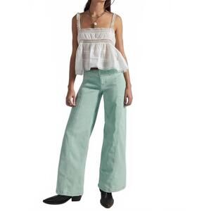 NEW FREE PEOPLE libre wide leg jeans in cameo green